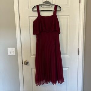 ASOS Midi Dress Wine Pleated Ruffle